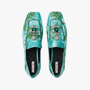 IRIS APFEL for H&M Turquoise Embellished Brocade Slippers Loafers US 8 EUR 39
